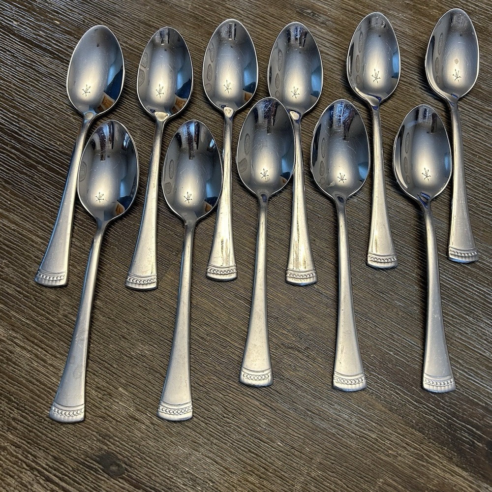 Lenox Portola 18/10 Stainless Steel Spoons 7" Beaded Lot of 11 Dinner Spoon